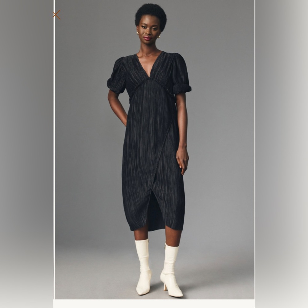 Anthropologie V-neck pleated slim midi dress